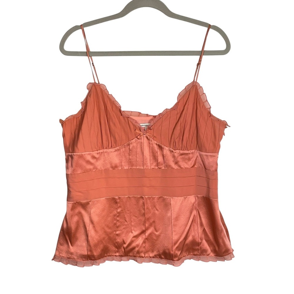 Banana Republic Size 14 Coral Silk Camisole Ruffle Pleated Y2K Romantic Top